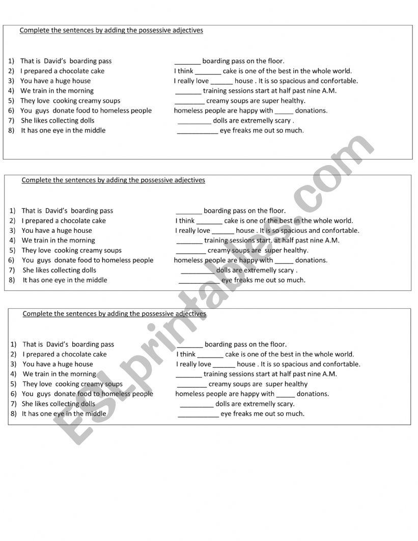 possessive adjectives  worksheet