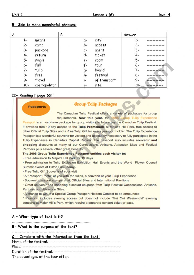 unit 1 lesson 6 for tunisian students