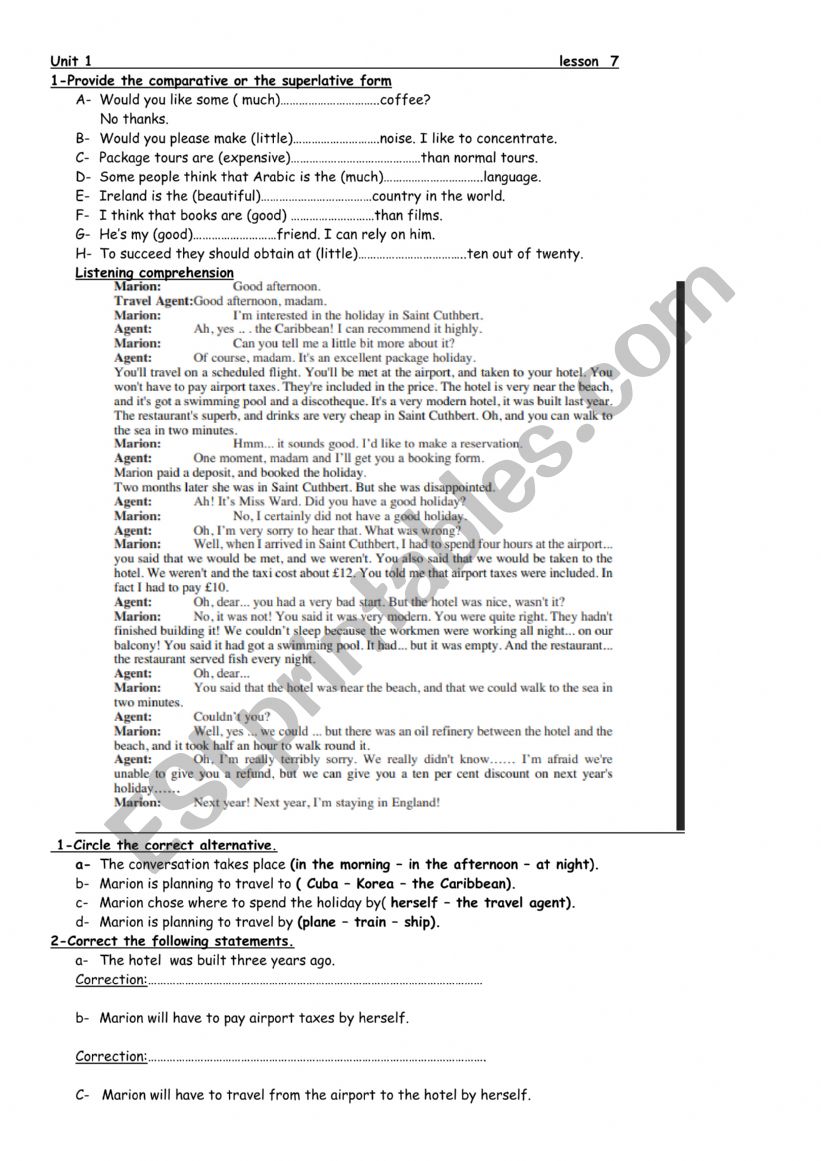 unit 1 lesson 7 level 4 tunisian students