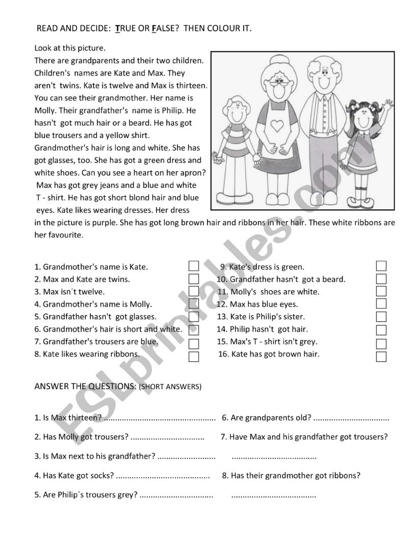 My family worksheet