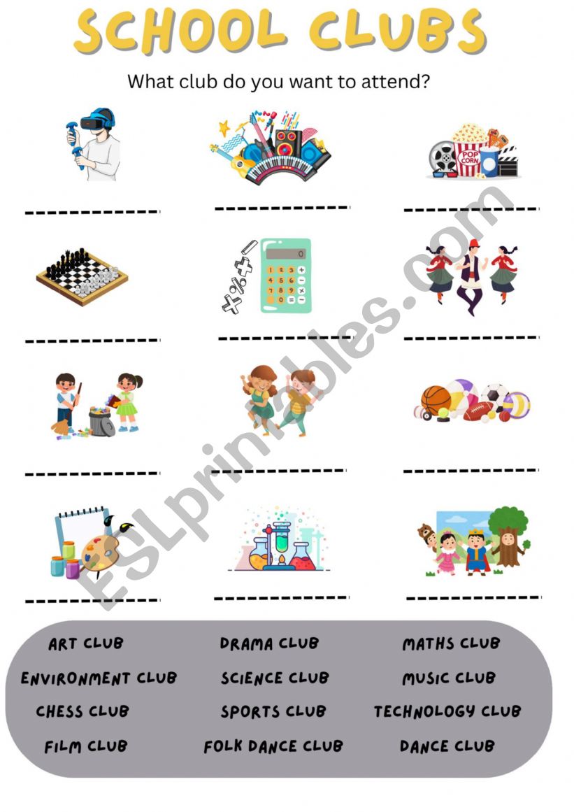 School Clubs worksheet