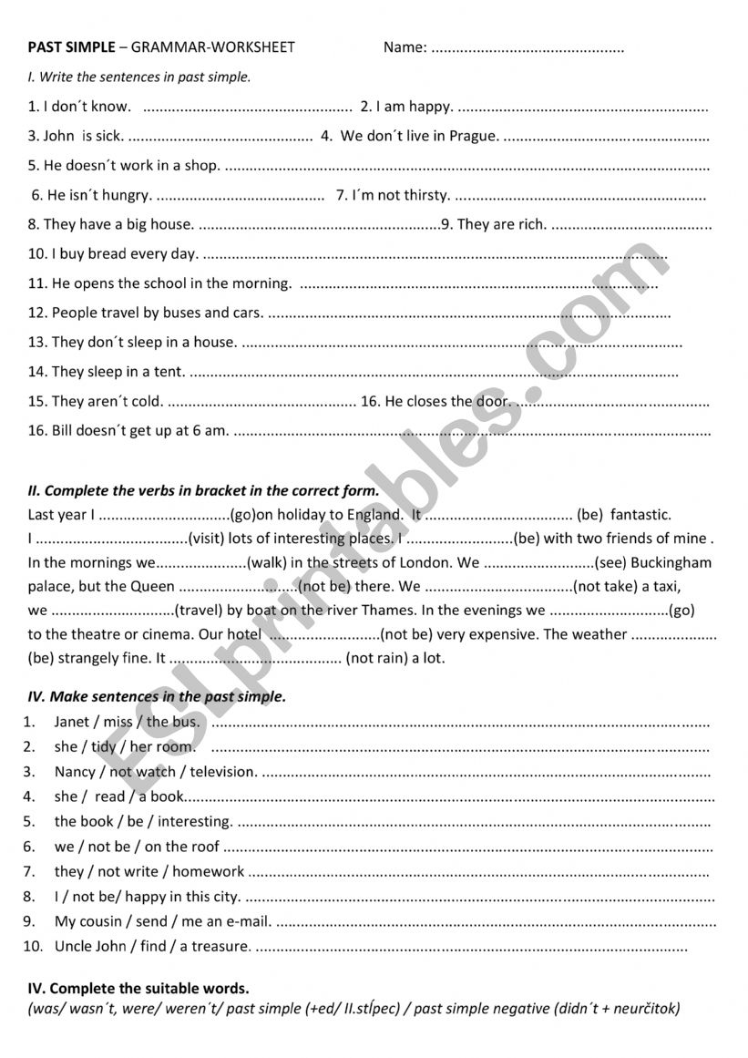 Past Simple Worksheet worksheet