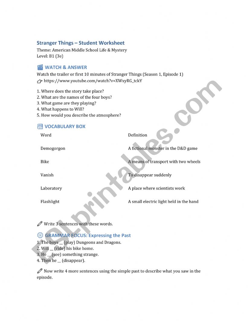 STRANGER THINGS worksheet