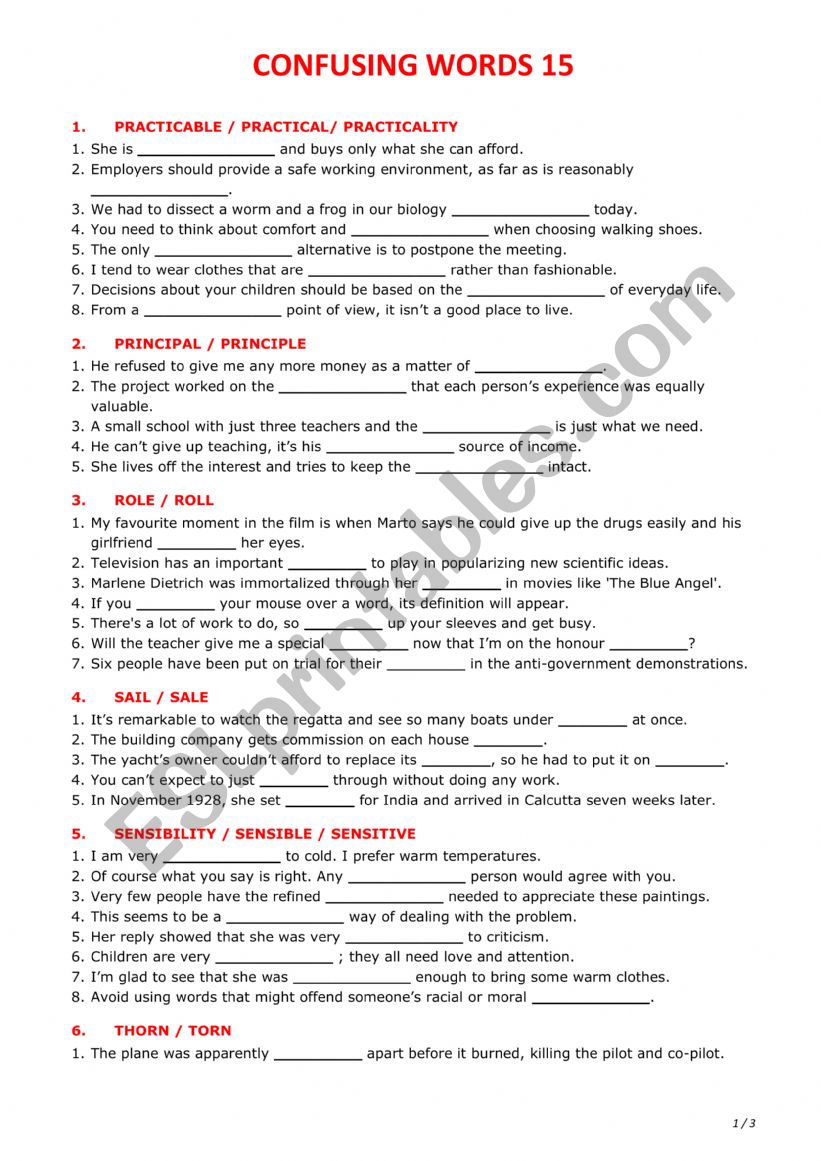 Confusing words 15 worksheet