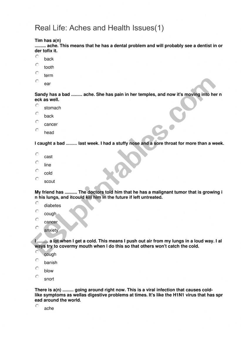 Health test worksheet