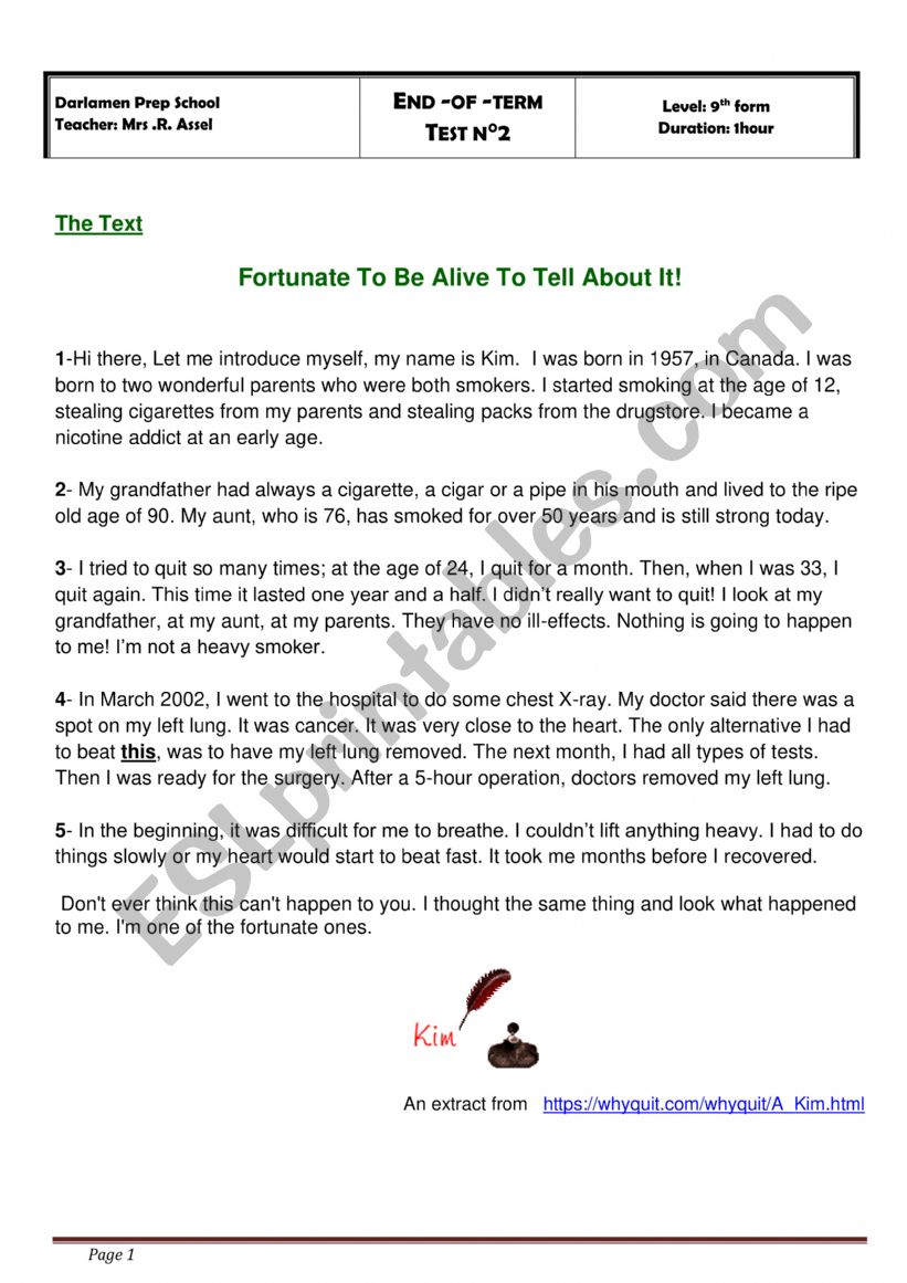 full term test 2 9th form worksheet