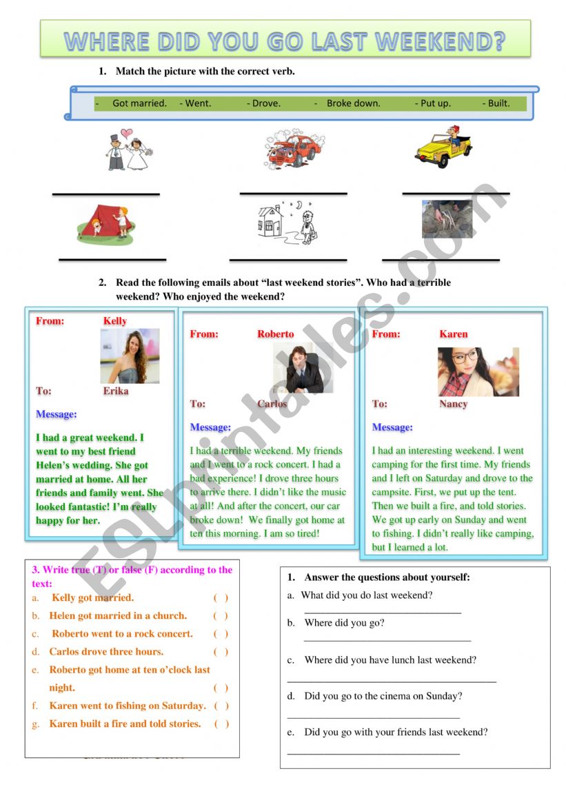 WHERE DID YOU GO LAST WEEKEND worksheet