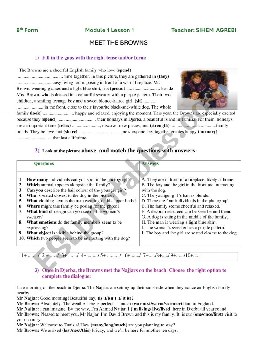 Meet thre Browns (8th form)  test your language 