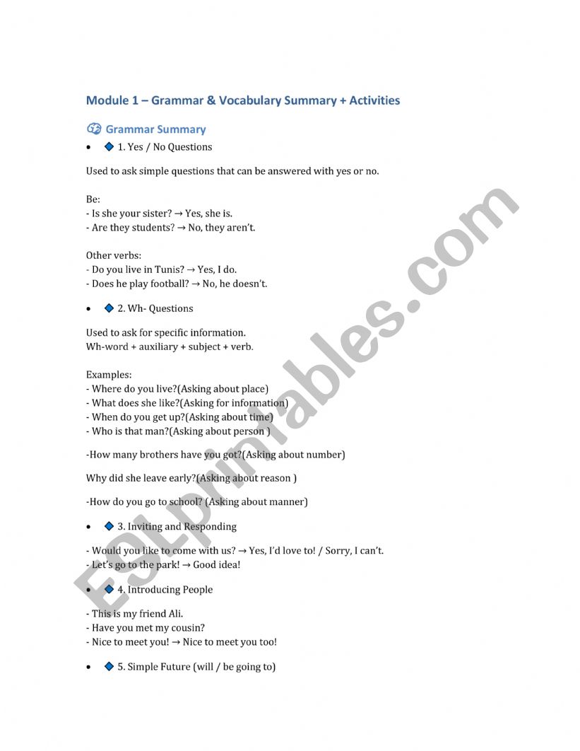 8th form module 1 summary and revison