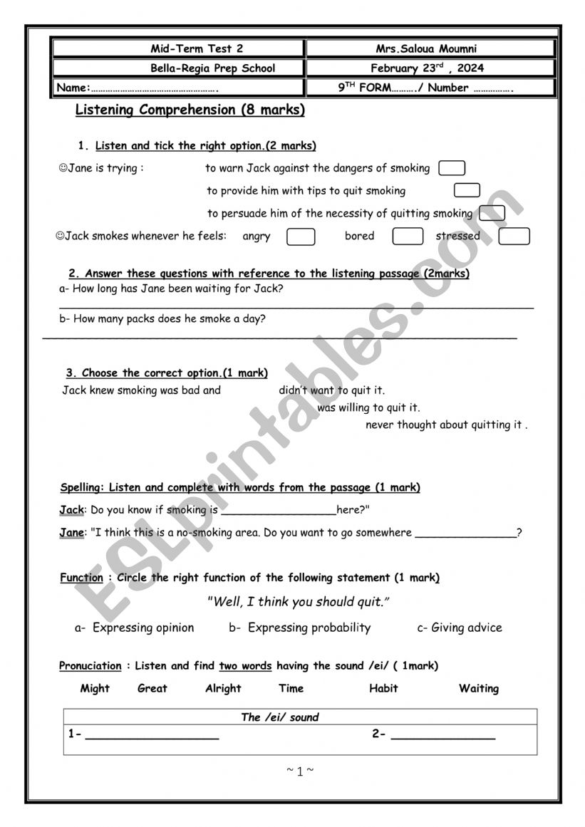 mid term test 2 worksheet