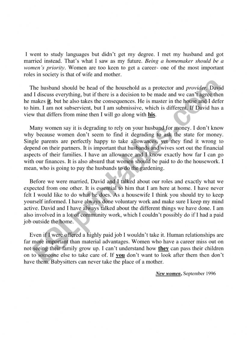reading worksheet