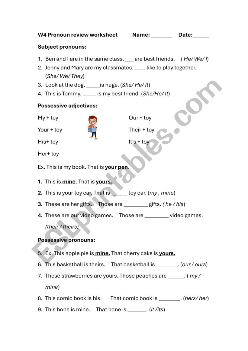 Pronoun review worksheet worksheet
