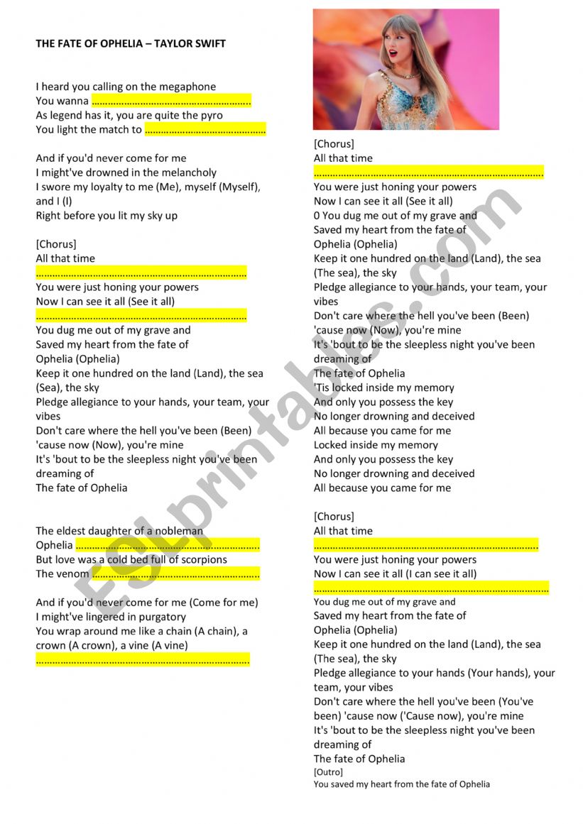 THE FATE OF OPHELIA - SONG - TAYLOR SWIFT