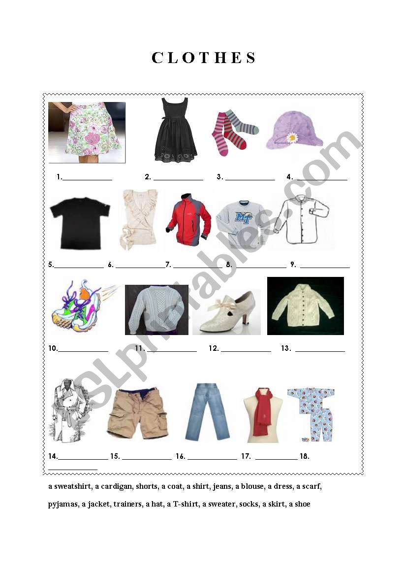 Clothes worksheet