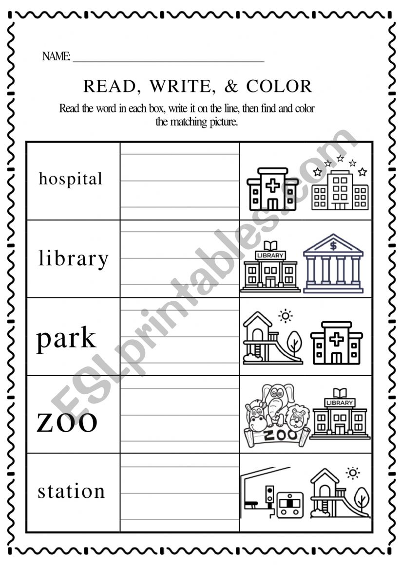 Buildings Coloring worksheet
