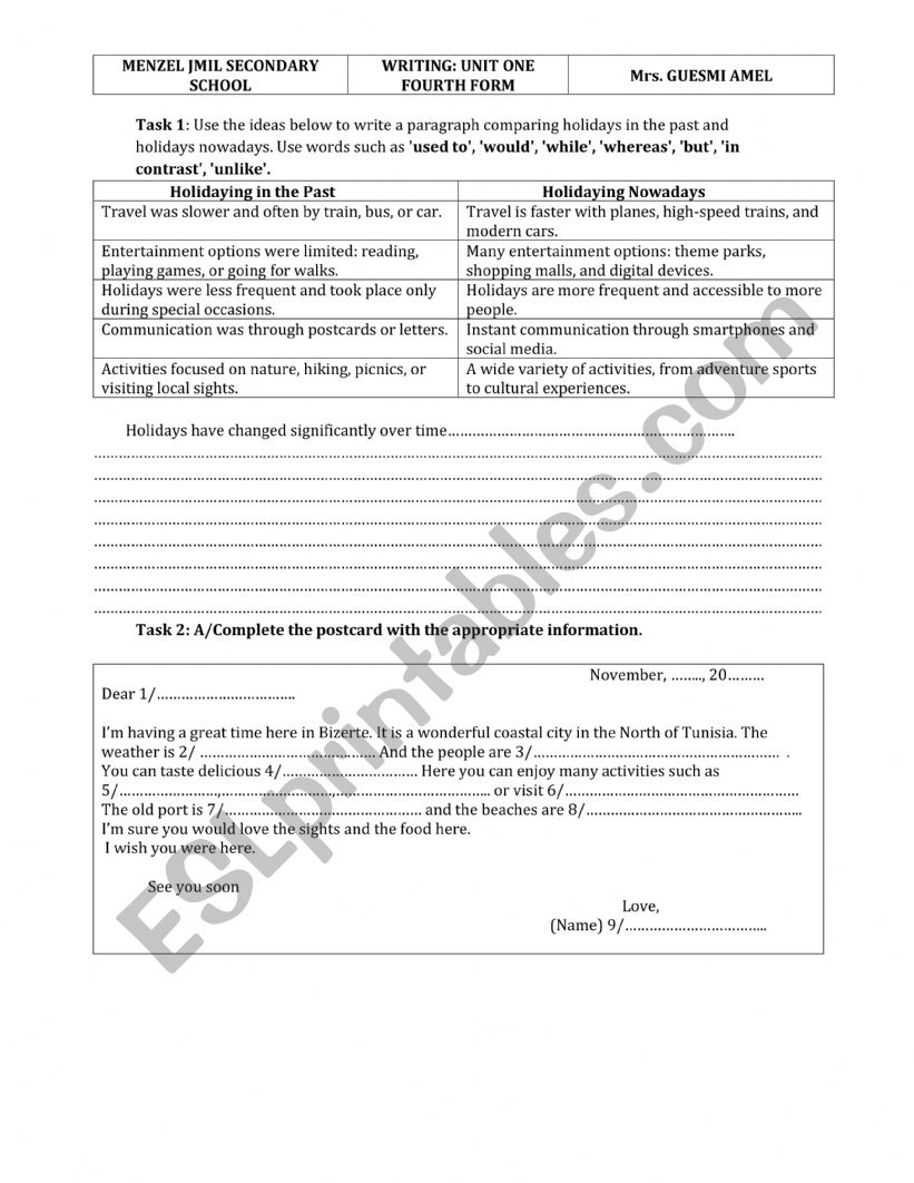 holiday comparing worksheet