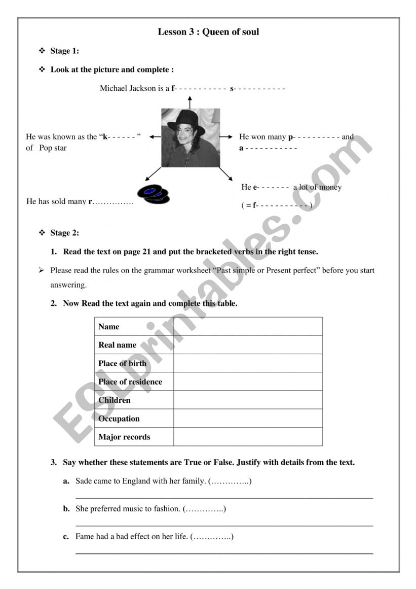 queen of soul  worksheet