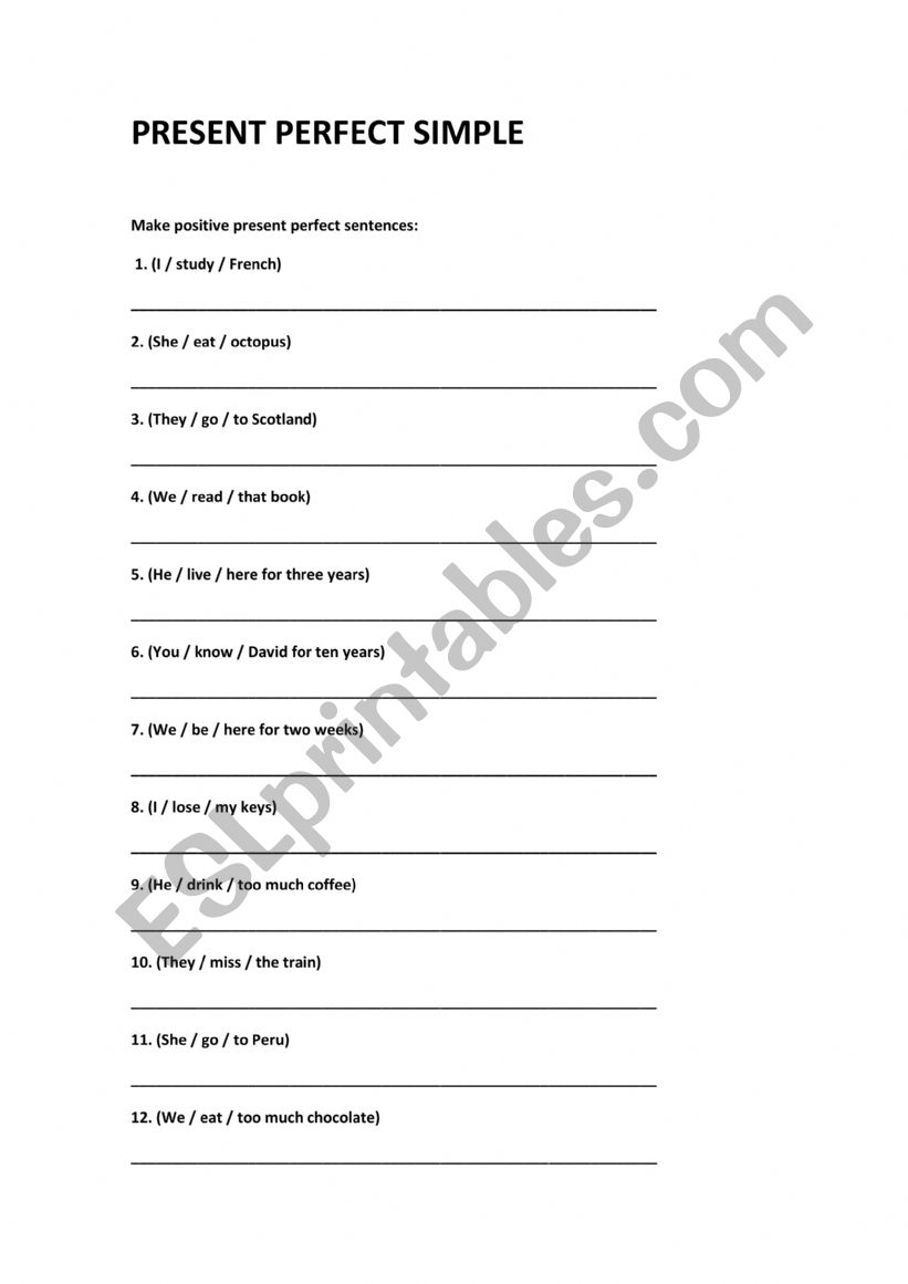 Present Perfect worksheet