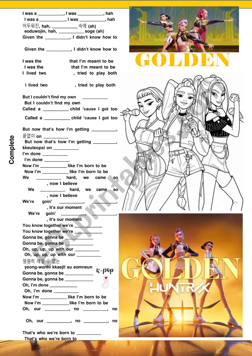 GOLDEN - HUNTRIX - K POP worksheet