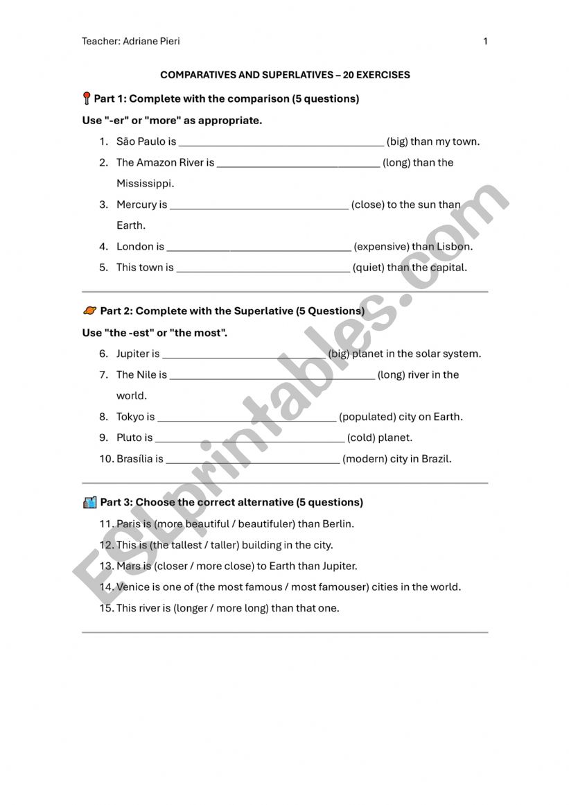 COMPARATIVES AND SUPERLATIVES worksheet