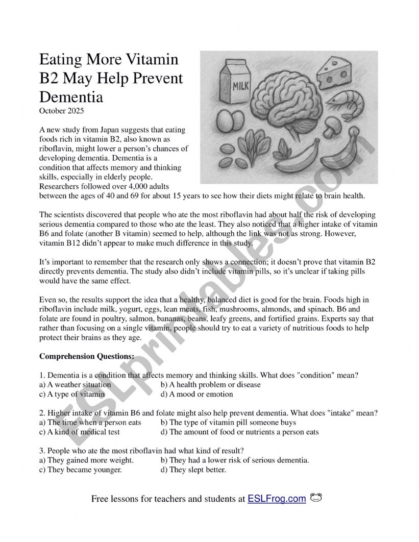 Eating More Vitamin B2 May Help Prevent Dementia