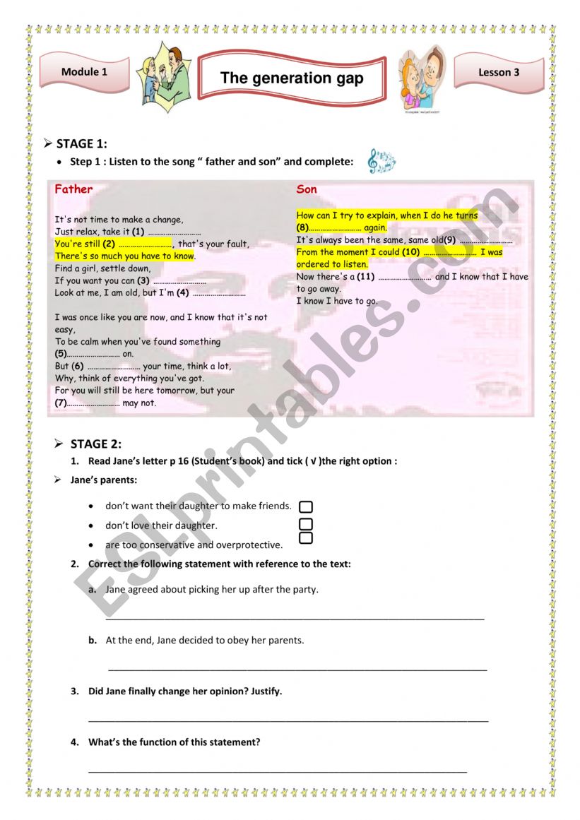 Lesson 3 the generation gap worksheet