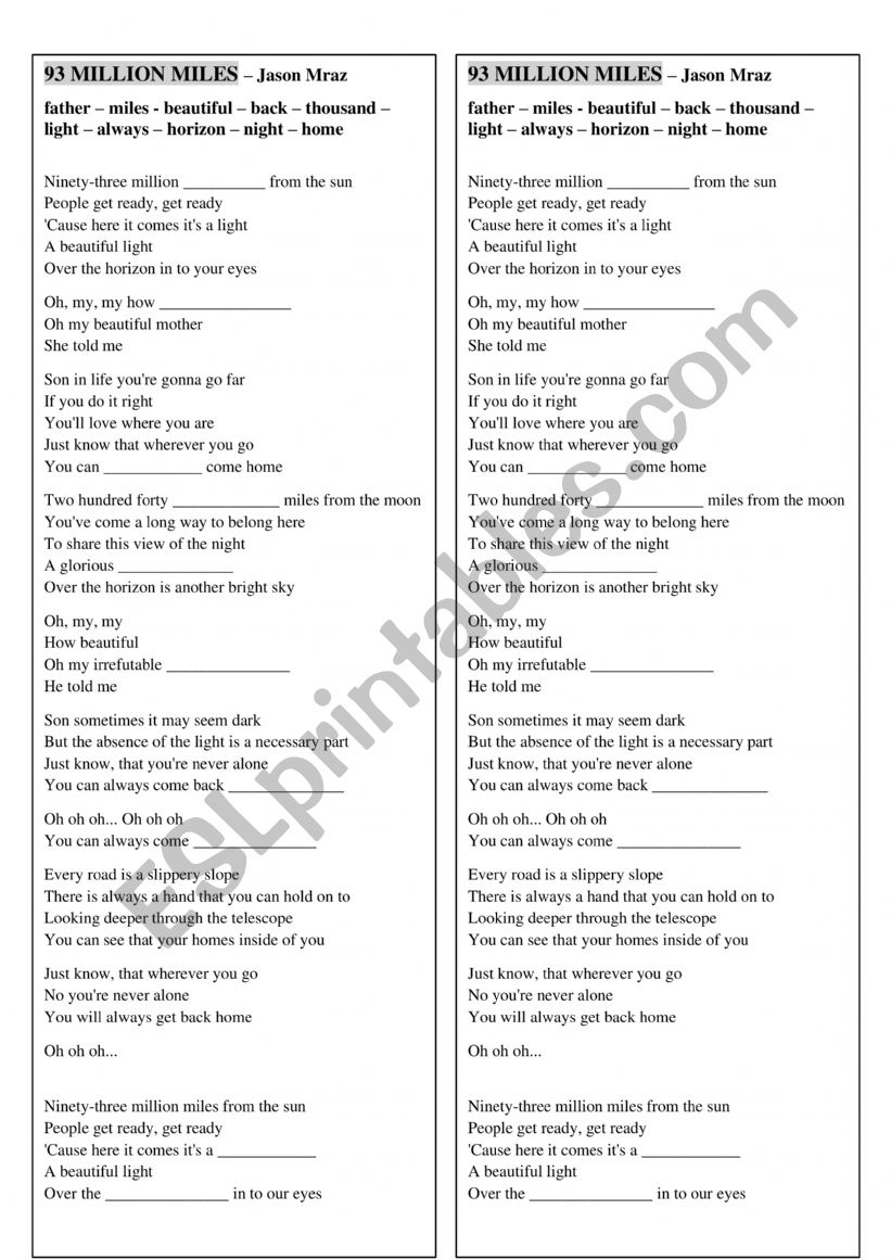 MUSIC worksheet