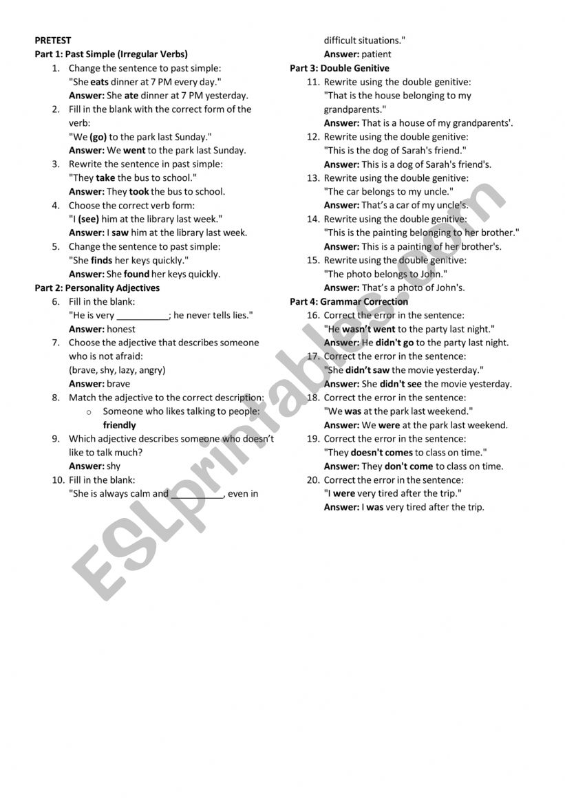 Past Simple (Irregular Verbs) worksheet