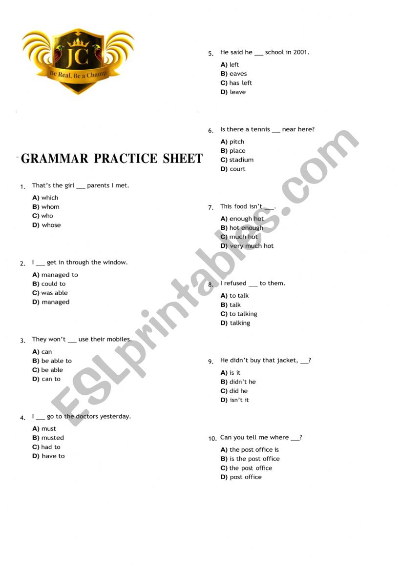 CAMBRIDGE GRAMMAR PRACTICE worksheet