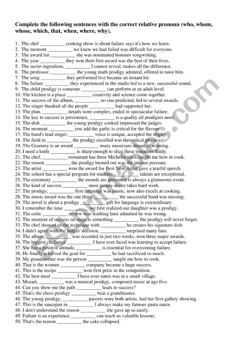 Relative pronouns worksheet