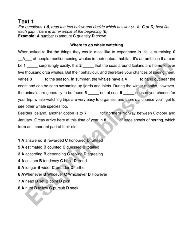 Texts for exam preparation multiple chioce