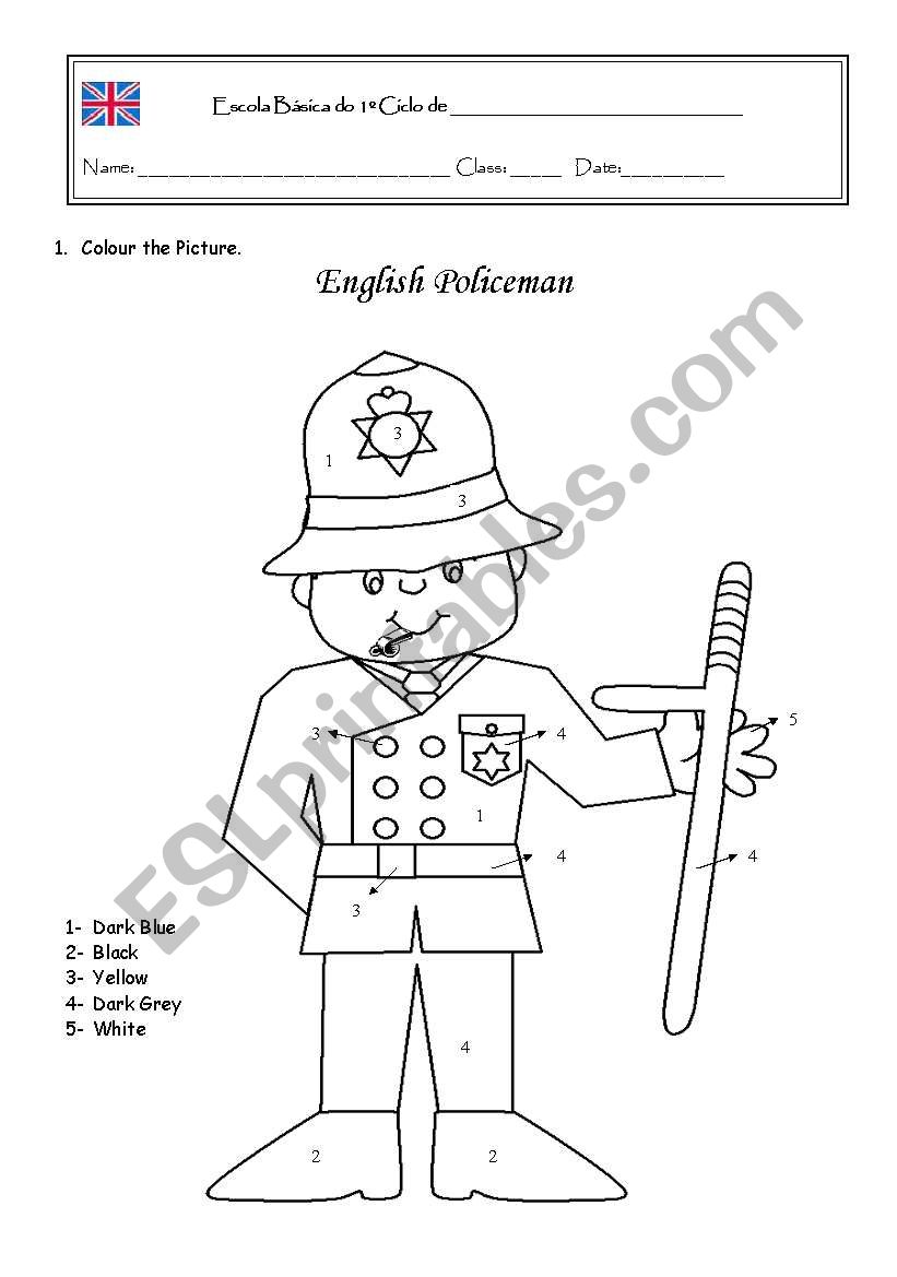English Policeman colour by numbers