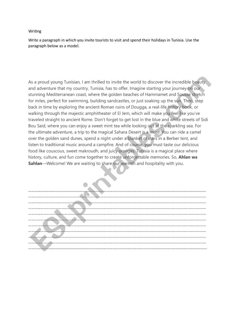 visit tunisia worksheet