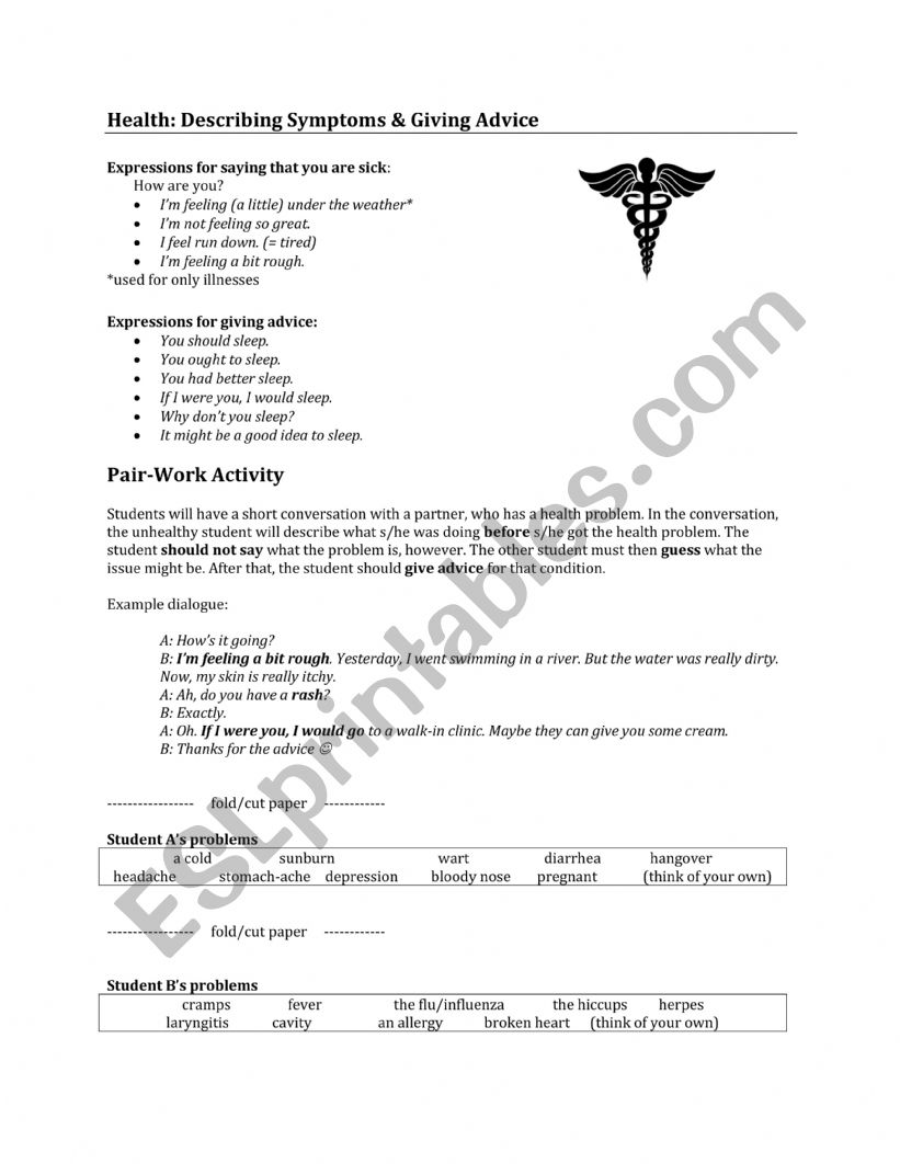 Health worksheet