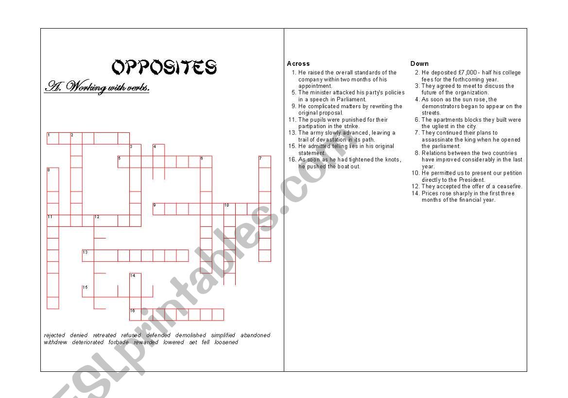 Opposites (Verbs) worksheet