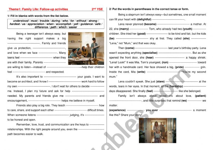2nd YSE: Theme1: Follow-up activities: Vocabulary & Grammar