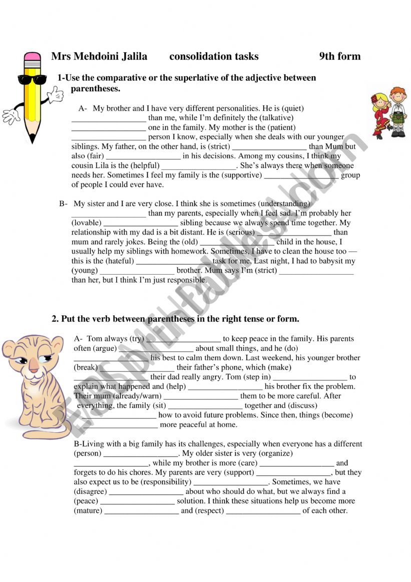 FAMILY RELATIONSHIP 9TH FORM worksheet