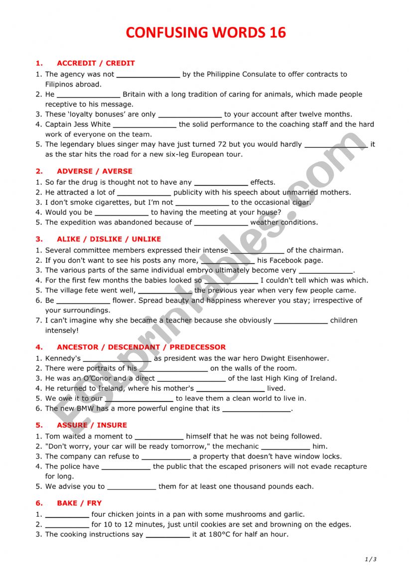 Confusing words 16 worksheet