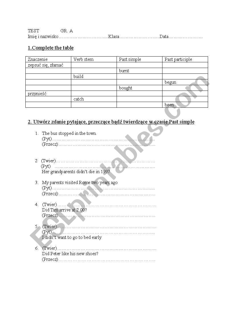 past simple +irregular verbs worksheet