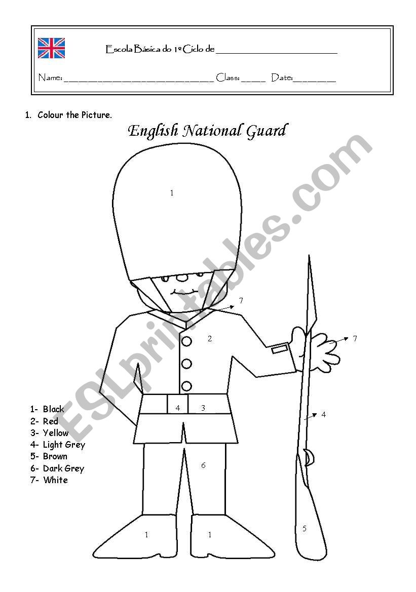 Engish Royal Guard worksheet