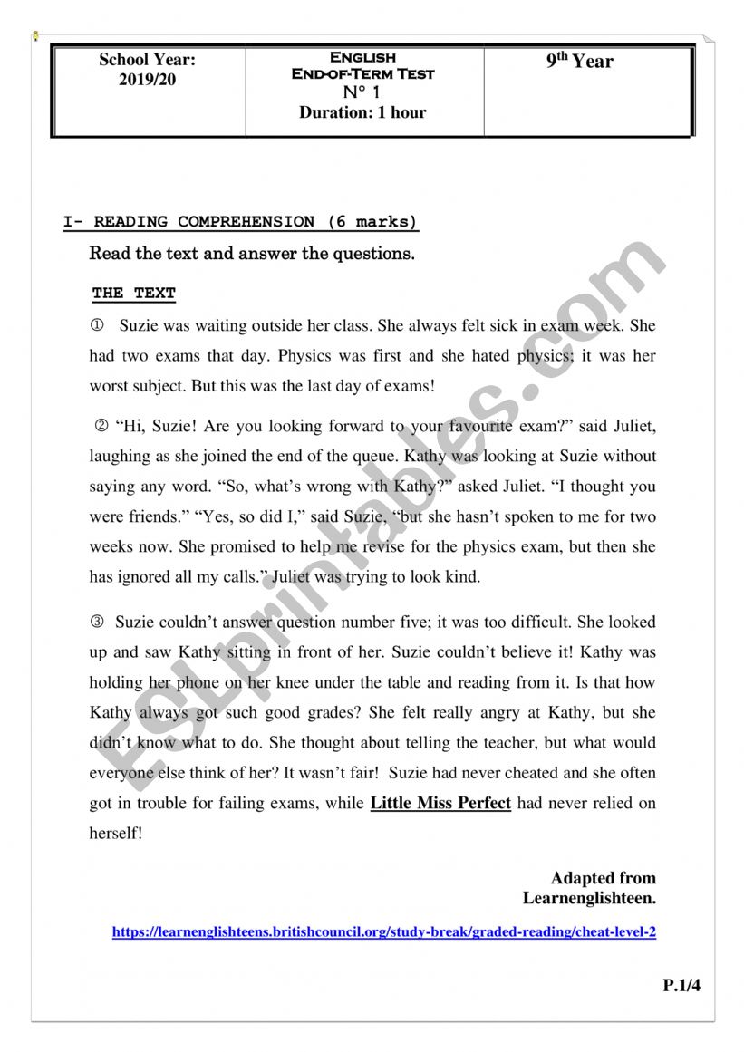 End-of-Term Test 1 worksheet
