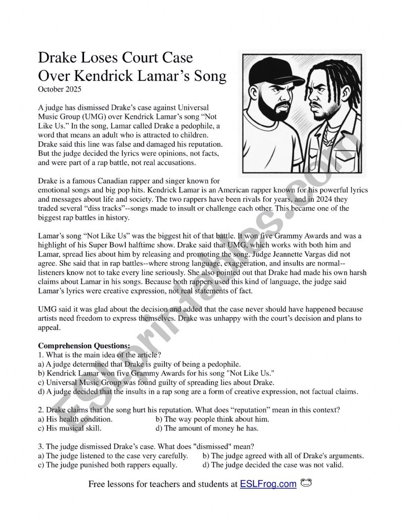 Drake Loses Court Case Over Kendrick Lamars Song (Reading Lesson)