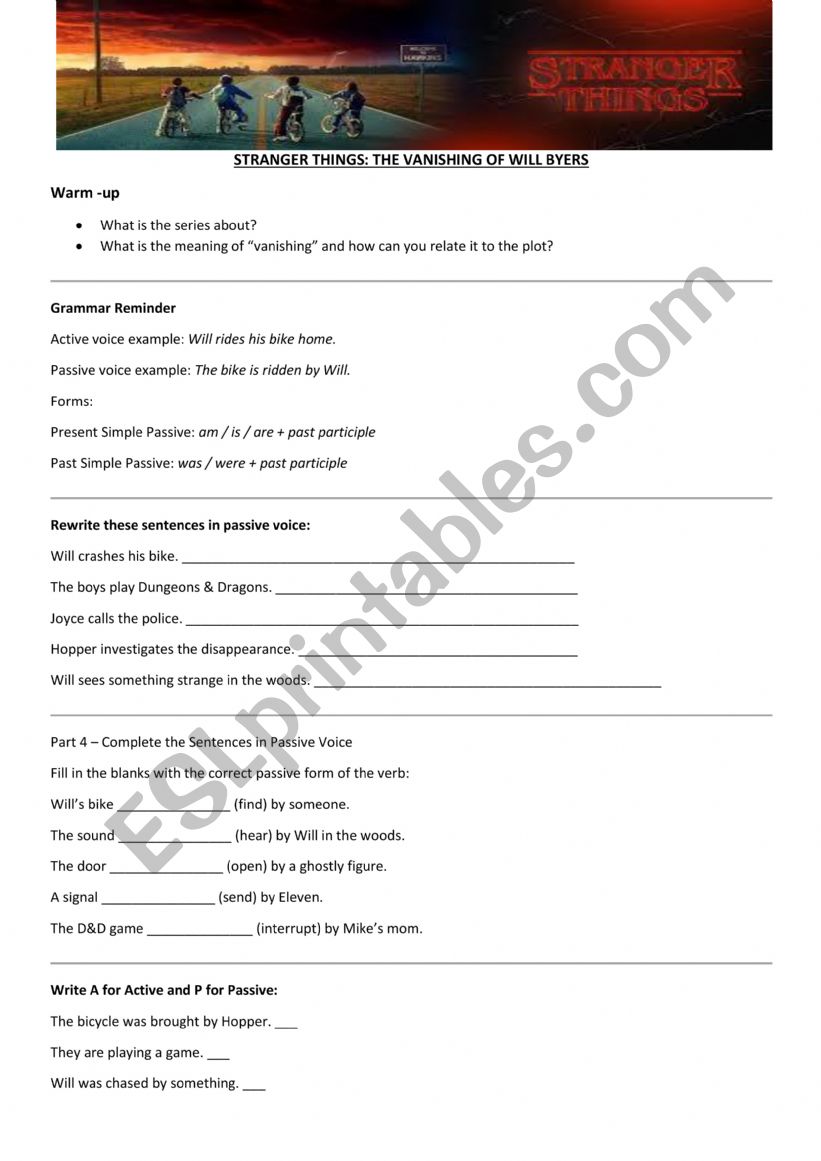 Stranger things. Pilort worksheet
