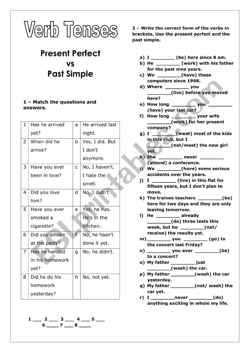 PRESENT Perfect worksheet
