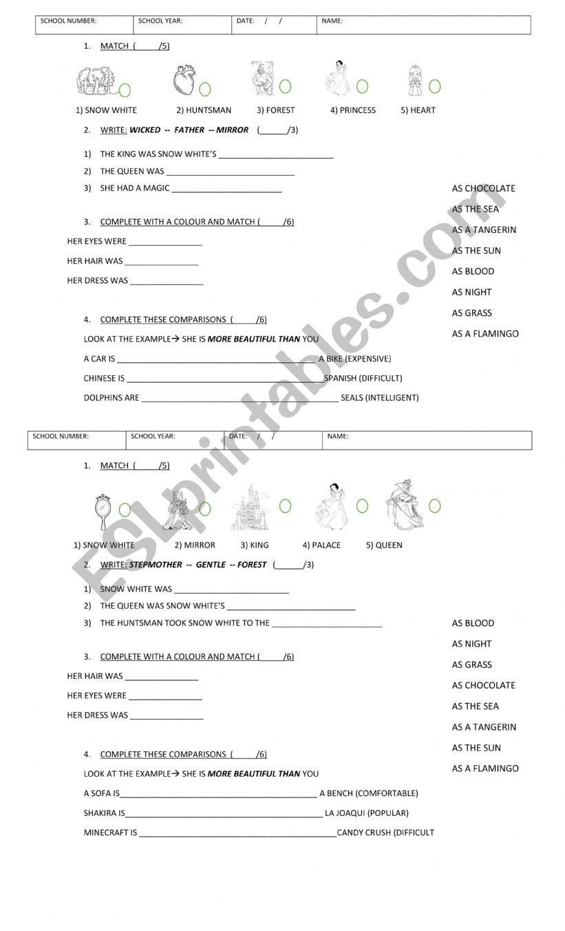 snow white vocabulary, comparatives