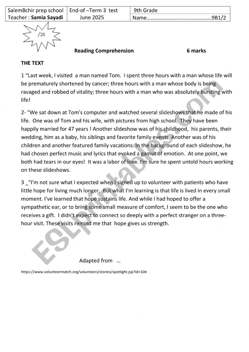 End-term test 3 9th worksheet