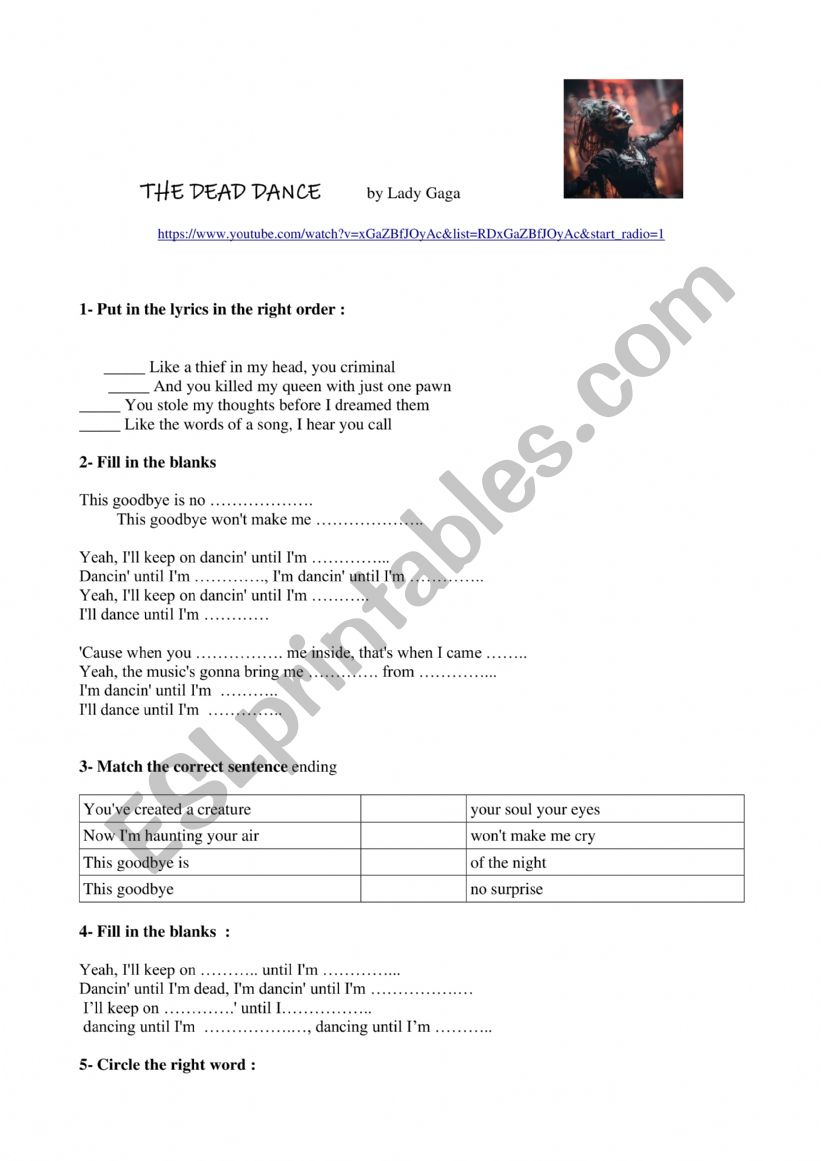 The Dead Dance Song  worksheet