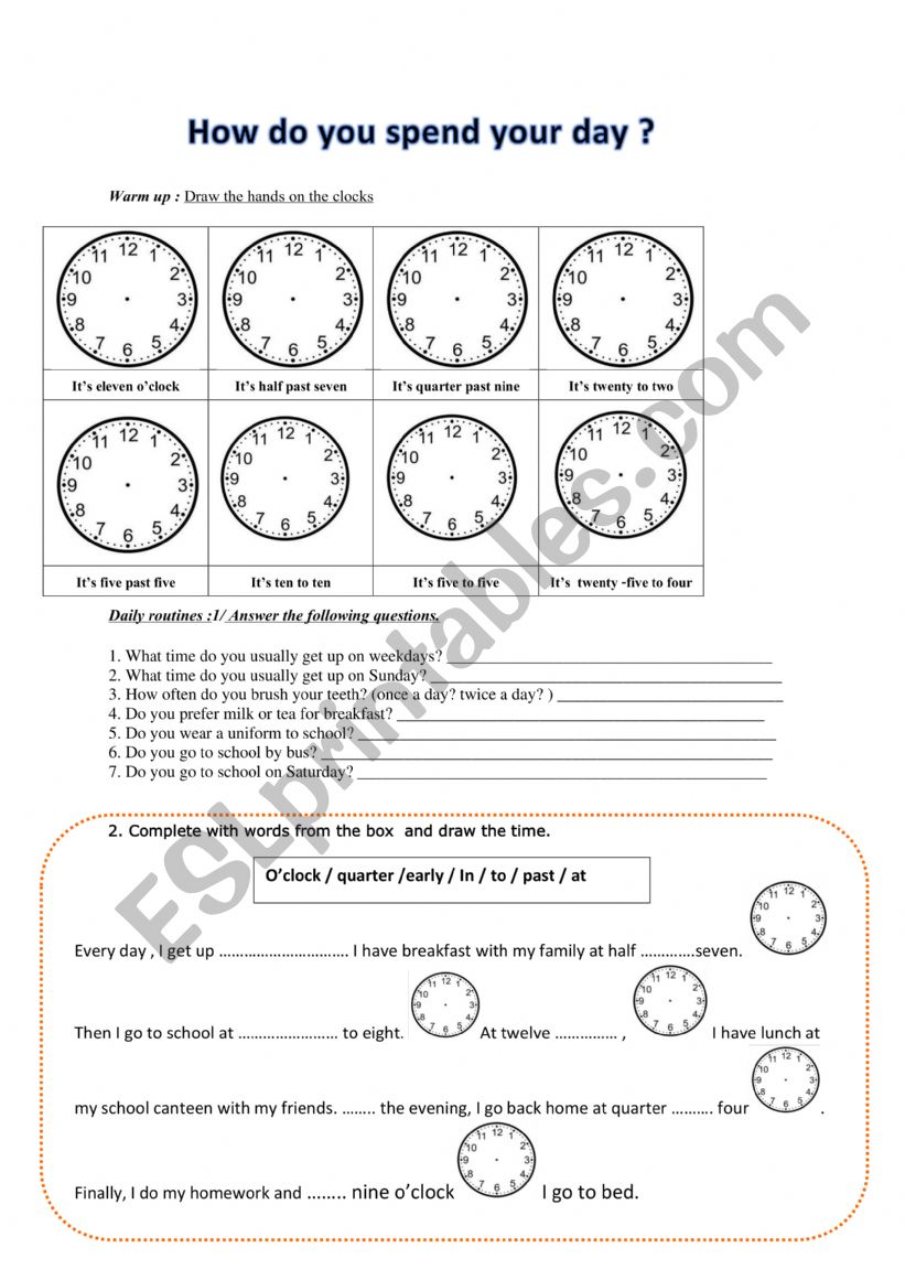 how do you spend your day? worksheet