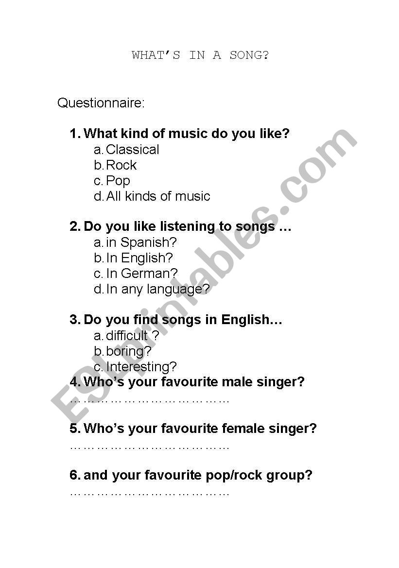 Activities with songs worksheet