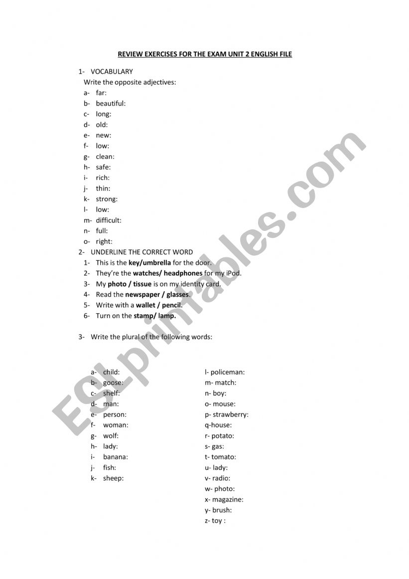 Review english exercises for the exam 